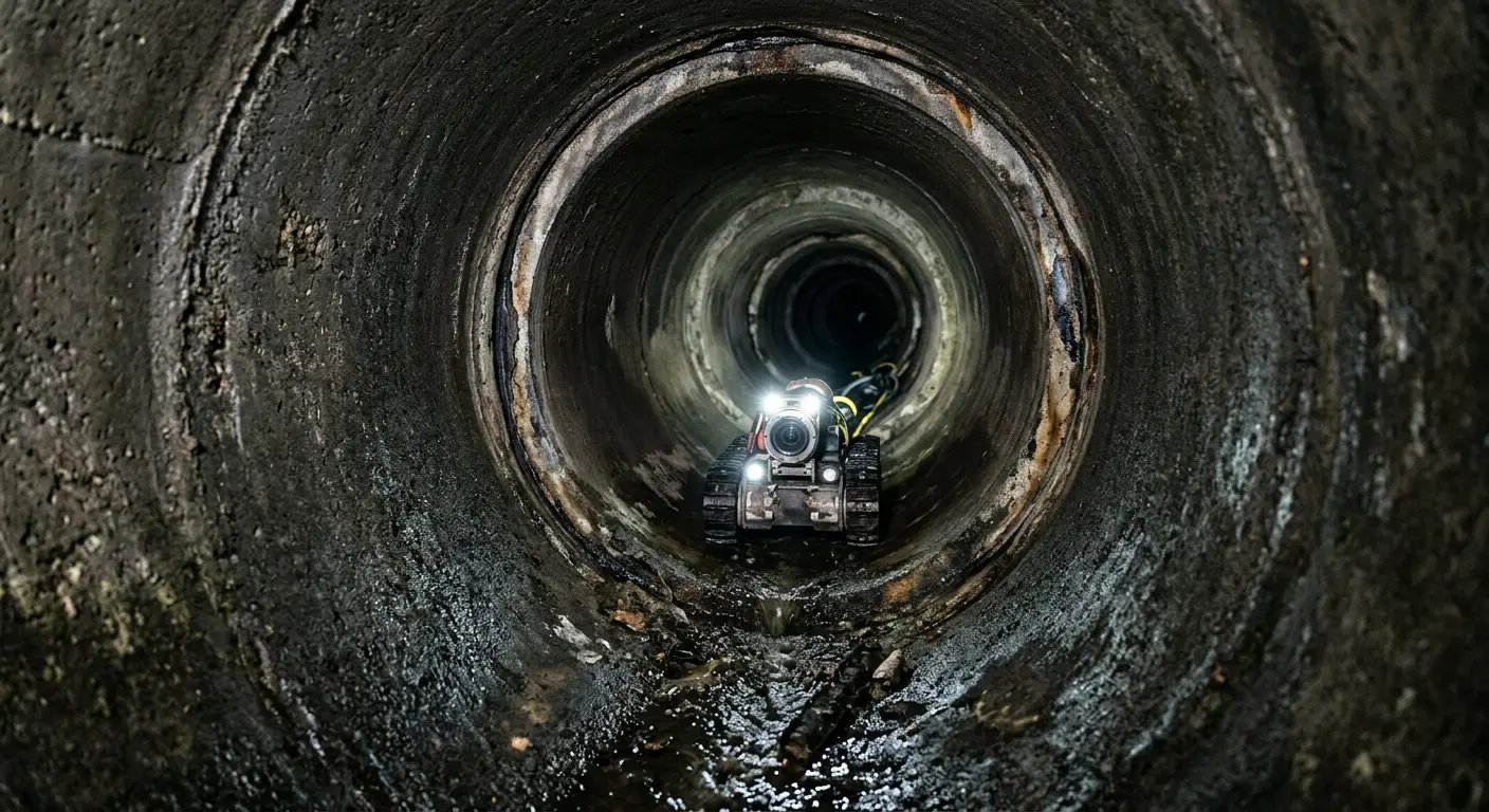 Robotic sewer camera inspecting pipe interior for Sewer Line Cleaning in Waterloo
