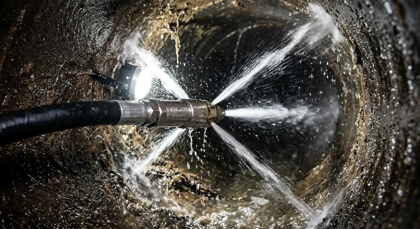 High-pressure hydro jetting nozzle cleaning sewer pipe for Trenchless Sewer Repair in Waterloo